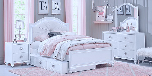 Kids Evangeline White 5 Pc Twin Lighted Upholstered Bedroom - Rooms To Go